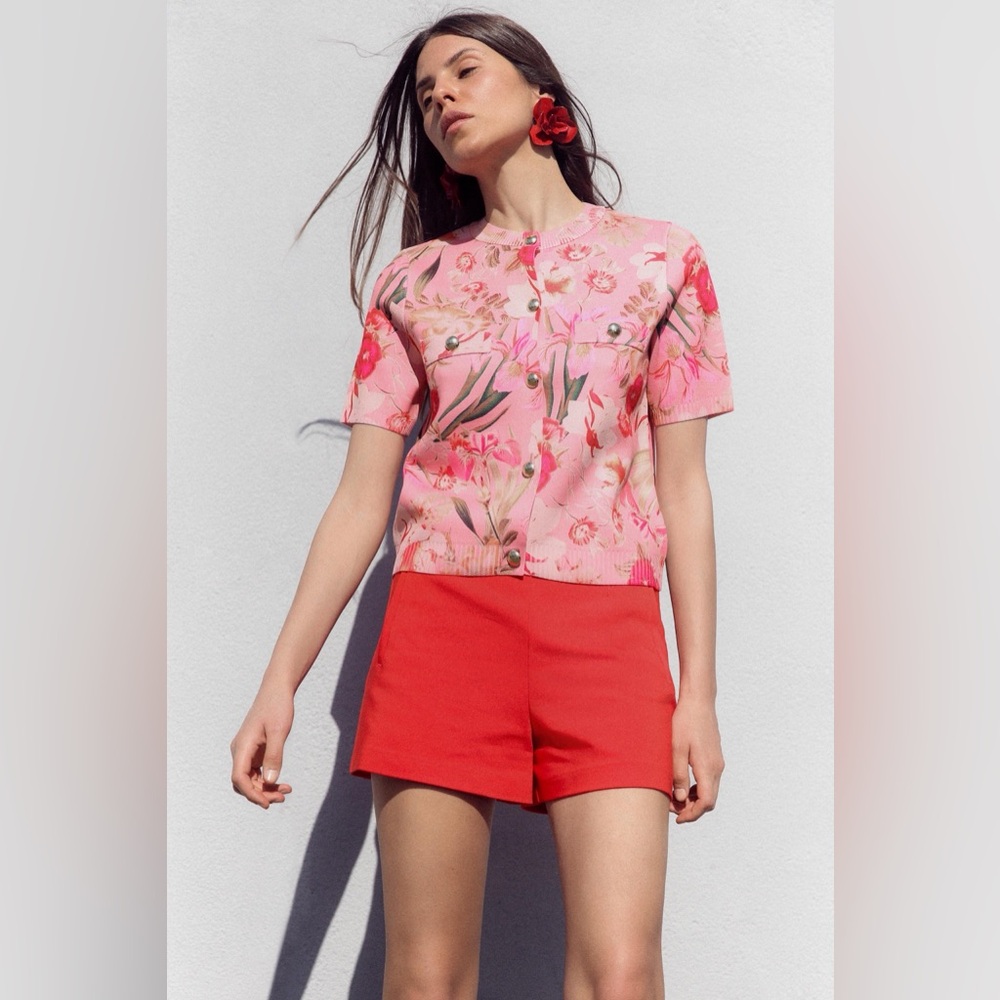 Like New - Zara Floral Short Sleeve Cardigan - sz S